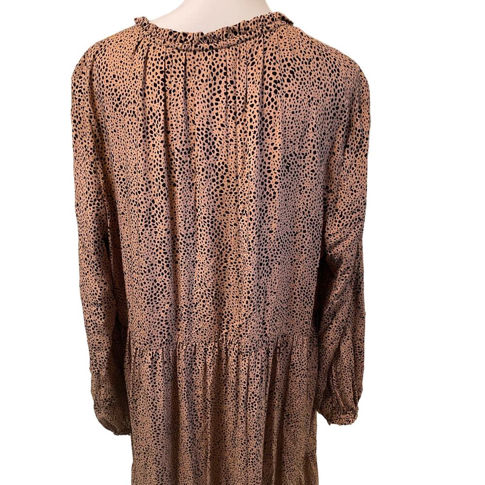 Old Navy XXL Tan and Black Small Print Maxi Long Sleeve Dress Round Neck NWT